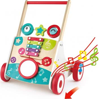 Hape My First Musical Walker Wooden Push Along Baby Walker Trainer With Music Box Και Activities E0383 6943478031104