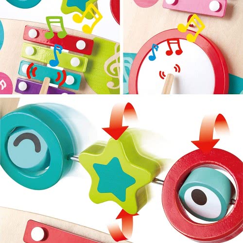 Hape My First Musical Walker Wooden Push Along Baby Walker Trainer With Music Box Και Activities E0383 6943478031104