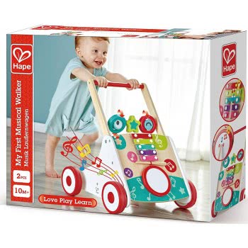 Hape My First Musical Walker Wooden Push Along Baby Walker Trainer With Music Box Και Activities E0383 6943478031104