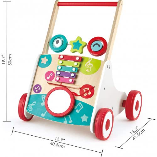 Hape My First Musical Walker Wooden Push Along Baby Walker Trainer With Music Box Και Activities E0383 6943478031104