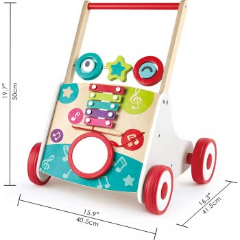 Hape My First Musical Walker Wooden Push Along Baby Walker Trainer With Music Box Και Activities E0383 6943478031104