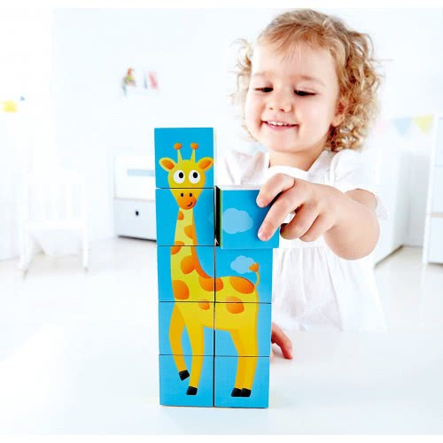 Hape Jungle Animal Block Ξύλινο Παζλ Κύβοι Ζωάκια Ζούγκλας E1619 6943478018792