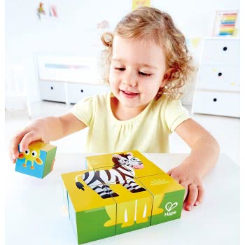 Hape Jungle Animal Block Ξύλινο Παζλ Κύβοι Ζωάκια Ζούγκλας E1619 6943478018792