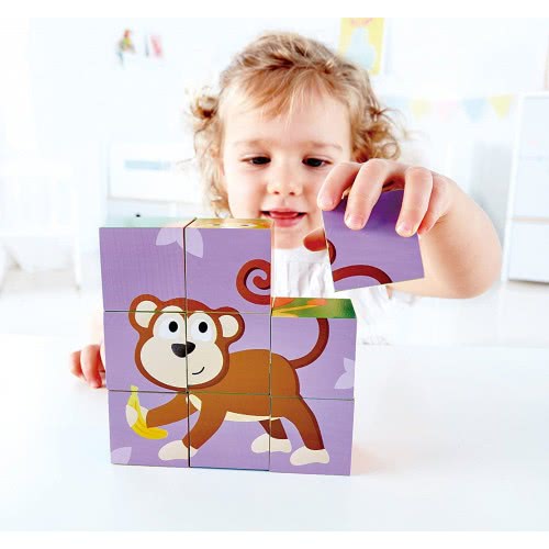 Hape Jungle Animal Block Ξύλινο Παζλ Κύβοι Ζωάκια Ζούγκλας E1619 6943478018792