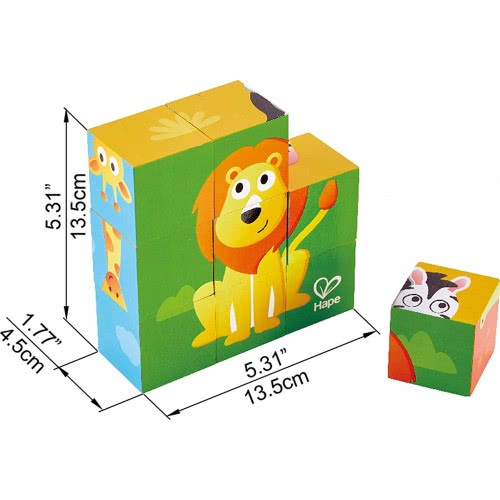 Hape Jungle Animal Block Ξύλινο Παζλ Κύβοι Ζωάκια Ζούγκλας E1619 6943478018792
