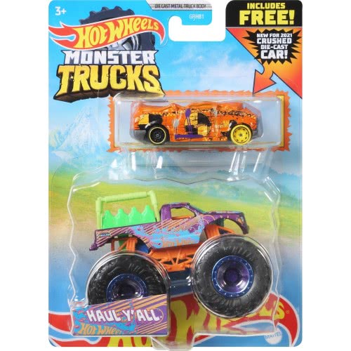 Mattel Hot Wheels Vehicle Monster Trucks With A CAR Haul Y All GRH81 / GYL92 887961975536