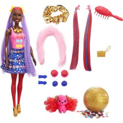 Mattel Barbie Color Reveal Glitter! Hair Swaps Doll, Glittery Blue With 25 Hairstyling Και Party-Themed Surprises Including 1 HB