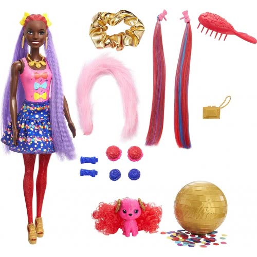Mattel Barbie Color Reveal Glitter! Hair Swaps Doll, Glittery Blue With 25 Hairstyling Και Party-Themed Surprises HBG38 / HBG40 