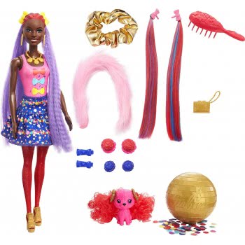Mattel Barbie Color Reveal Glitter! Hair Swaps Doll, Glittery Blue With 25 Hairstyling Και Party-Themed Surprises HBG38 / HBG40 