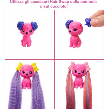 Mattel Barbie Color Reveal Glitter! Hair Swaps Doll, Glittery Blue With 25 Hairstyling Και Party-Themed Surprises Including 1 HB