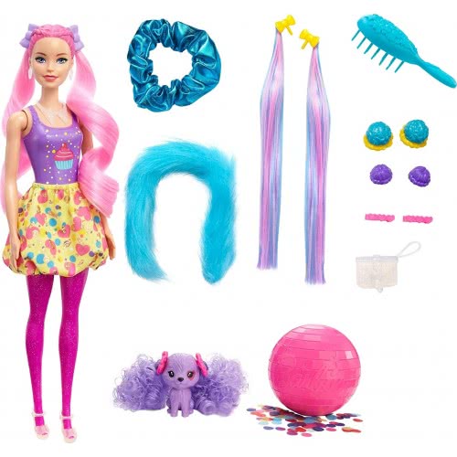 Mattel Barbie Color Reveal Glitter! Hair Swaps Doll, Glittery Pink With 25 Hairstyling Και Party-Themed Surprises HBG38 / HBG39 