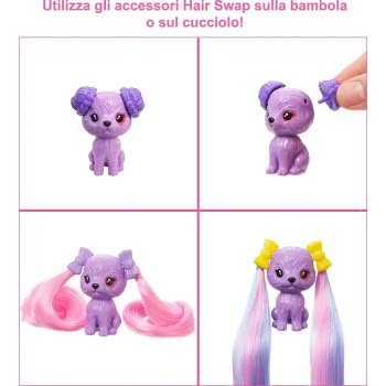Mattel Barbie Color Reveal Glitter! Hair Swaps Doll, Glittery Pink With 25 Hairstyling Και Party-Themed Surprises Including 1 HB