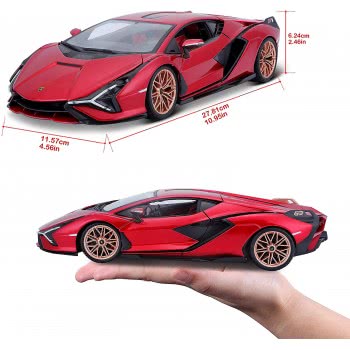 Bburago Lamborghini Sian FKP 37 Model Car In Scale 1/18, Doors, 26 Cm, Red 18/11046 Red 4893993002658