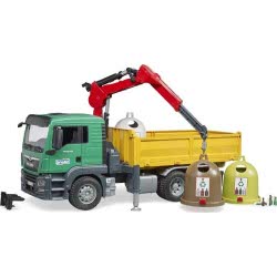 bruder Man Tgs Truck With 3 Glass Recycling Containers And Bottles, Multi 03753 4001702037536