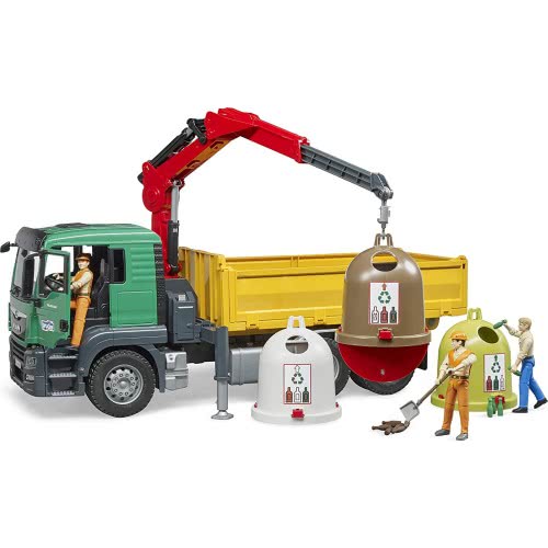 bruder Man Tgs Truck With 3 Glass Recycling Containers And Bottles, Multi 03753 4001702037536