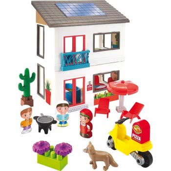 ecoiffier Eco Abrick La Villa Contemporaine-3 Characters + 56 Pieces-From 18 Months-Made In France, Colourful 3008 3280250030089