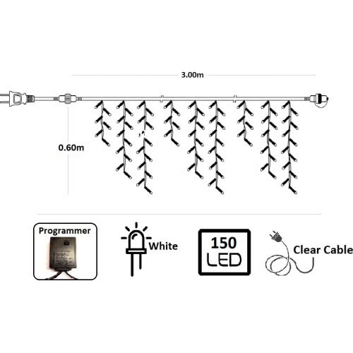Epam 150 Χριστουγεννιάτικα Λαμπάκια LED Ψυχρό Λευκό 3μ x 70εκ τύπου Βροχή με Διαφανές Καλώδιο και Προγράμματα XLALED150ICC/31V 5