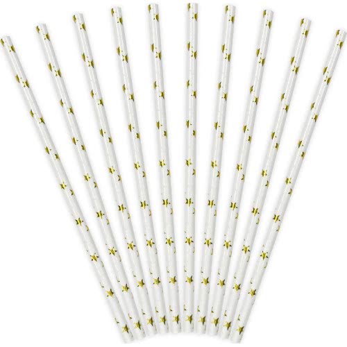OEM Καλαμάκια Αστέρια Λευκό-Χρυσό (10Pcs) 19,5 Εκ. SPP5M-019 5902230714632