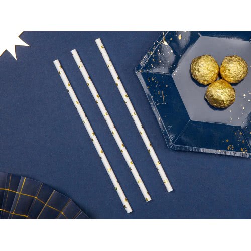 OEM Καλαμάκια Αστέρια Λευκό-Χρυσό (10Pcs) 19,5 Εκ. SPP5M-019 5902230714632