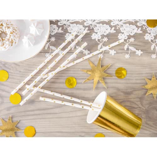 OEM Paper Straws Stars White-Gold (10Pcs) SPP5M-019 5902230714632
