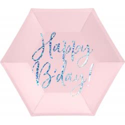 OEM Πιάτα Happy Bday!, Ροζ, 20Cm Iridescent Pink TPP63-081PJ 5900779113046