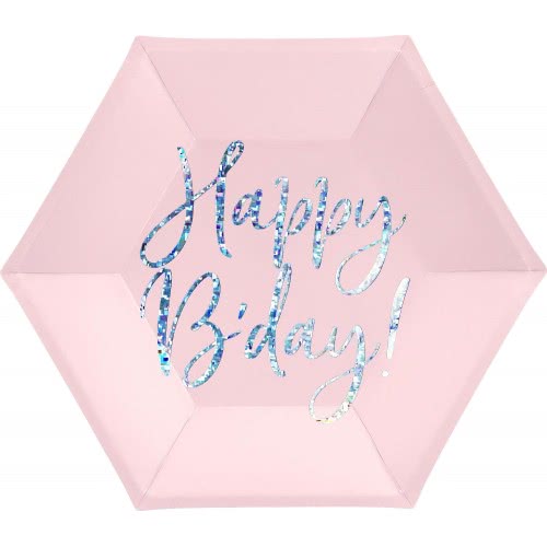 OEM Πιάτα Happy Bday!, Ροζ, 20Cm Iridescent Pink TPP63-081PJ 5900779113046