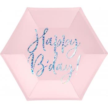 OEM Πιάτα Happy Bday!, Ροζ, 20Cm Iridescent Pink TPP63-081PJ 5900779113046