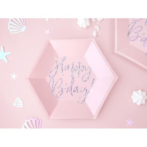 OEM Πιάτα Happy Bday!, Ροζ, 20Cm Iridescent Pink TPP63-081PJ 5900779113046