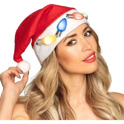 boland Lights LED Christmas Hat With 3 X Ag13/Lr44 Batteries, Santa Claus, Headpiece, Multicoloured 313448 8712026134486