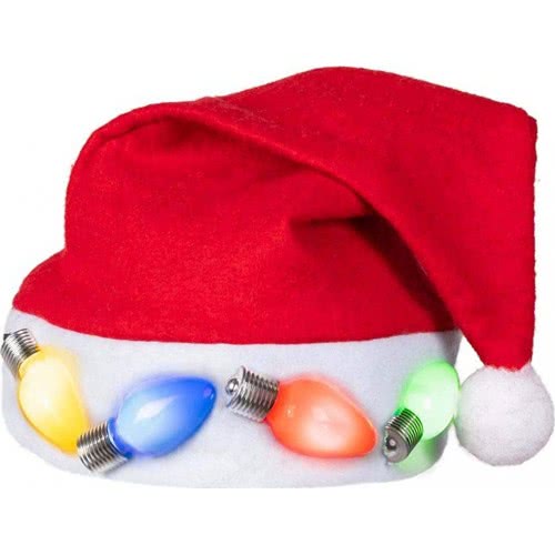 boland Lights LED Christmas Hat With 3 X Ag13/Lr44 Batteries, Santa Claus, Headpiece, Multicoloured 313448 8712026134486