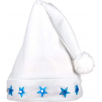 boland Santa Stars Christmas Χριστουγεννιάτικο Καπέλο, Λευκό, Για Άνδρες Και Γυναίκες Με Μπλε Αστέρια 313439 8712026134394