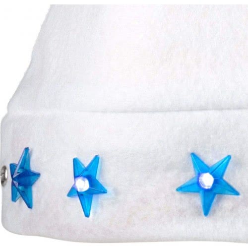 boland Santa Stars Christmas Hat, White, For Men And Women, White Hat With Blue Flashing Stars On The Front, Christmas,  313439 