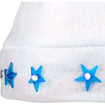 boland Santa Stars Christmas Χριστουγεννιάτικο Καπέλο, Λευκό, Για Άνδρες Και Γυναίκες Με Μπλε Αστέρια 313439 8712026134394