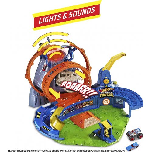 Mattel Hot Wheels Monster Trucks T-Rex Volcano Playset With Lights And Sounds, Includes 2 Launcher, 1 Truck Car GYL14 8879619747