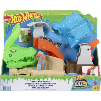 Mattel Hot Wheels Toxic Gator Attack Playset With 1 Car, Adjustable Launcher Multiple Options, Connected To Other Sets, Colorful
