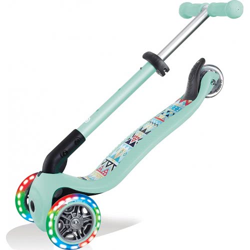 Globber Junior Foldable Fantasy Lights Kids 3 Wheel Scooter Tribal Mint 433-206 4895224403586