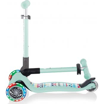 Globber Junior Foldable Fantasy Lights Kids 3 Wheel Scooter Tribal Mint 433-206 4895224403586
