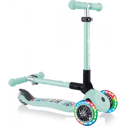 Globber Junior Foldable Fantasy Lights Kids 3 Wheel Scooter Tribal Mint 433-206 4895224403586
