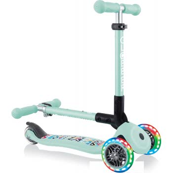 Globber Junior Foldable Fantasy Lights Kids 3 Wheel Scooter Tribal Mint 433-206 4895224403586