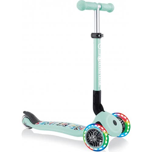 Globber Junior Foldable Fantasy Lights Kids 3 Wheel Scooter Tribal Mint 433-206 4895224403586