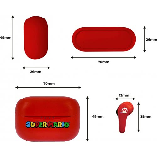 otl technologies Super Mario Ασύρματο Bluetooth V5.0 Ακουστικά Με Κόκκινη Θήκη Φόρτισης  5055371624428