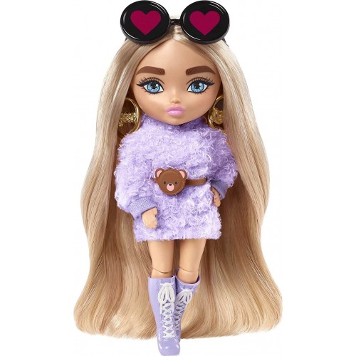Mattel Barbie Extra Minis Doll Wearing Fluffy Purple Fashion, With Doll Stand & Accessories HGP62 / HGP66 194735055401