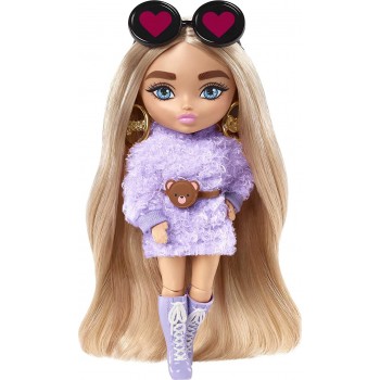 Mattel Barbie Extra Minis Doll Wearing Fluffy Purple Fashion, With Doll Stand & Accessories HGP62 / HGP66 194735055401