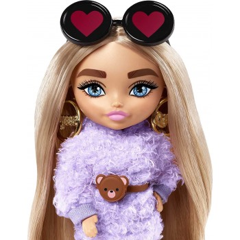 Mattel Barbie Extra Minis Doll Wearing Fluffy Purple Fashion, With Doll Stand & Accessories HGP62 / HGP66 194735055401