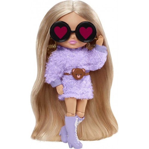 Mattel Barbie Extra Minis Doll Wearing Fluffy Purple Fashion, With Doll Stand & Accessories HGP62 / HGP66 194735055401