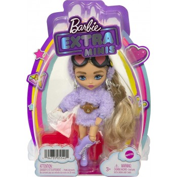 Mattel Barbie Extra Minis Doll Wearing Fluffy Purple Fashion, With Doll Stand & Accessories HGP62 / HGP66 194735055401