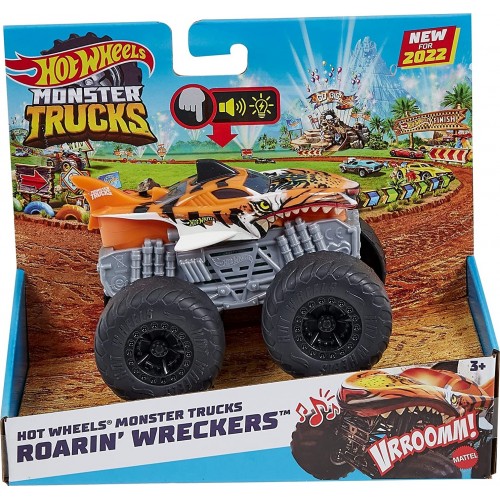 Mattel Hot Wheels Monster Trucks Roarin’ Wreckers Tiger Shark Truck With Engine Revving HDX60 / HDX62 194735034260