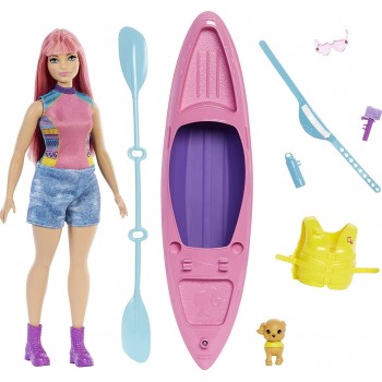 Mattel Barbie It Takes Two Camping Playset With Daisy Doll Curvy Pink Hair, 11.5 In, Pet Puppy, Kayak Και Accessories HDF75 1947