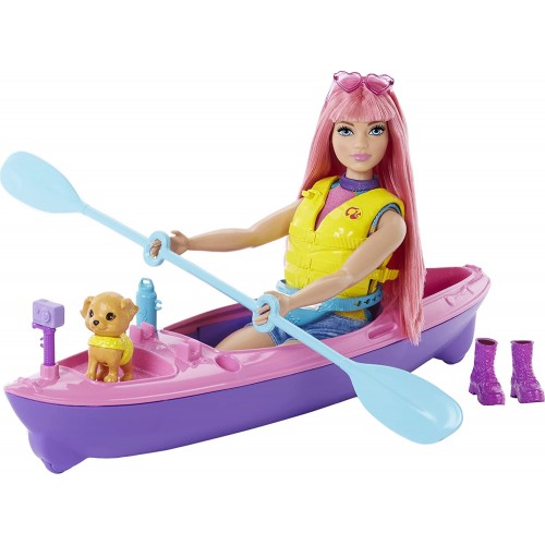 Mattel Barbie It Takes Two Camping Playset With Daisy Doll Curvy Pink Hair, 11.5 In, Pet Puppy, Kayak Και Accessories HDF75 1947