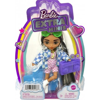 Mattel Barbie Extra Minis Doll 2 (5.5 In) Wearing Checkered 2-Piece Fashion & Jacket, With Doll Stand & Accessories HGP62 / HGP6